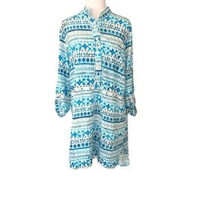Walker & Wade women’s large blue & white graphic print light rayon shirt dress